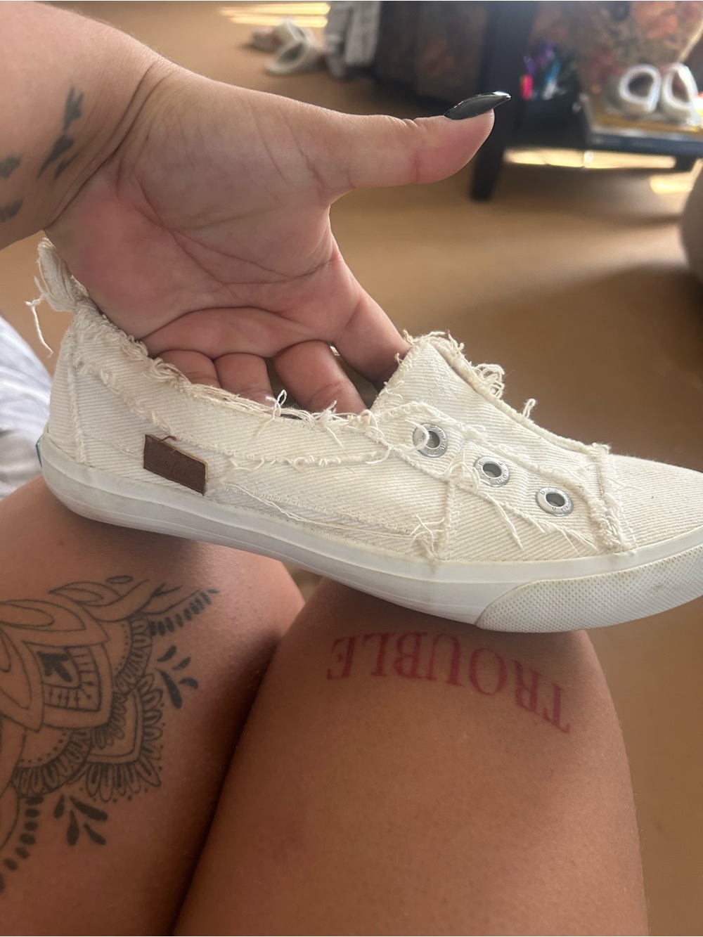 Blowfish Frayed Canvas Slip-On Sneaker in Cream